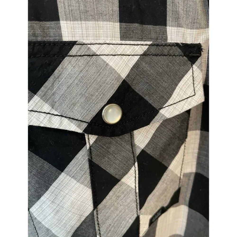 Coastal Pearl Snap Shirt Mens Large Black Gray Plaid Western Cowboy Rodeo - Picture 3 of 5